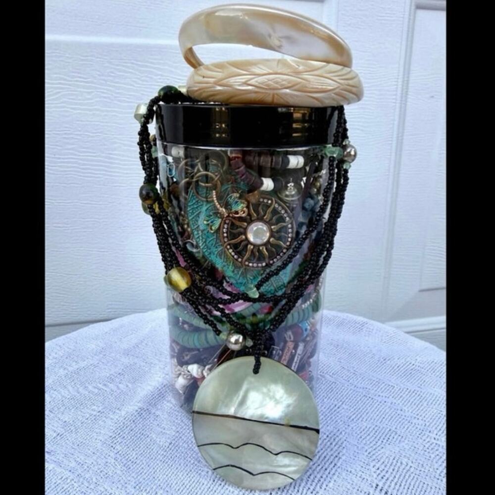 Mystery Wearable Jewelry Jar- 32 oz Filled Earthy Natural Style Some Silver 925